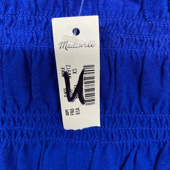 Madewell Top Womens XS Blue Smocked Boatneck Tank Brilliant Sapphire NV912 - Picture 6 of 12
